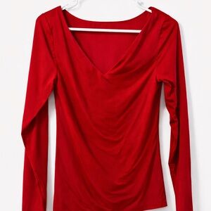 White House Black Market Dual Neck Vivid Red Long Sleeve Top V-neck or Boat-Neck